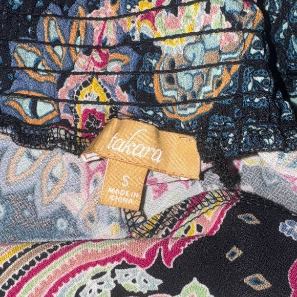 Takara Boho Style Black and Pink Paisley Wide Leg Pants - Picture 2 of 5